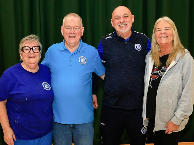 Club president Kitty Wright, Raymond Carton, Paul Doherty and Joan Oulton at Trojans annual presentation of awards held in Cecilia's College. (Photo - Tom Heaney, nwpresspics)