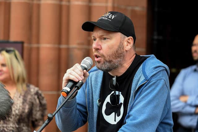 Davy McAuley speaking at a previous United Against Racism rally in Guildhall Square on Wednesday evening. Photo: George Sweeney