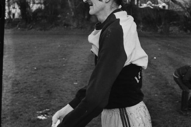 Pictured after crossing the finishing line at the Ulster Cross Country Championships at St Columb's Park in Derry 40 years ago back.