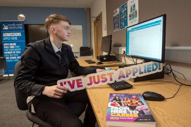Ben Quigley from St Columb's College makes his application for NWRC at the Apprenticeship Showcase at Springtown campus.