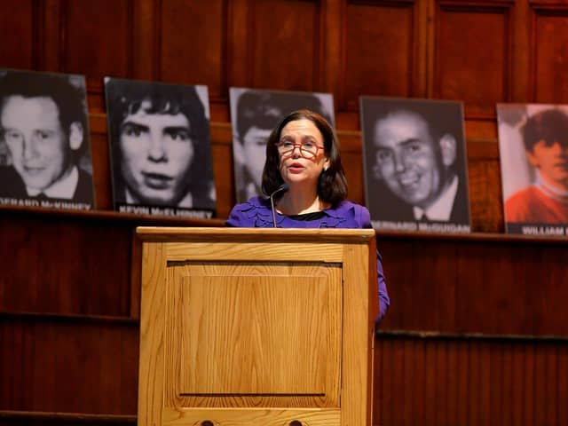 Sinn Fein President Mary Lou McDonald delivered the Annual Bloody Sunday Lecture in the Guildhall on Friday evening. Photo: George Sweeney. DER2305GS – 134