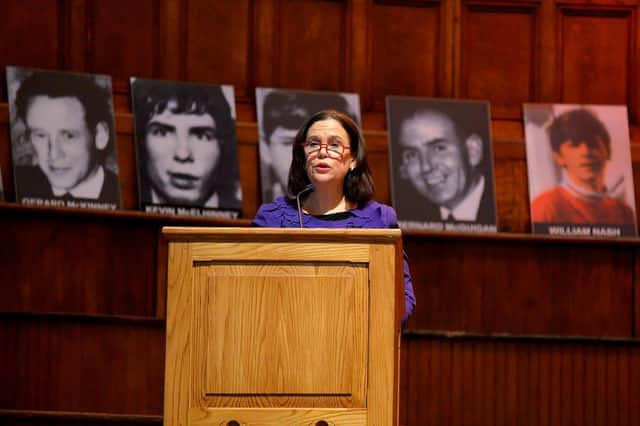 Sinn Fein President Mary Lou McDonald delivered the Annual Bloody Sunday Lecture in the Guildhall on Friday evening. Photo: George Sweeney. DER2305GS – 134
