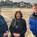 Councillor Aisling Hutton, Colr. Patricia Logue and Foyle MLA Pádraig Delargy at the Meenan Square site
