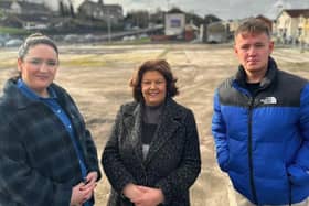 Councillor Aisling Hutton, Colr. Patricia Logue and Foyle MLA Pádraig Delargy at the Meenan Square site