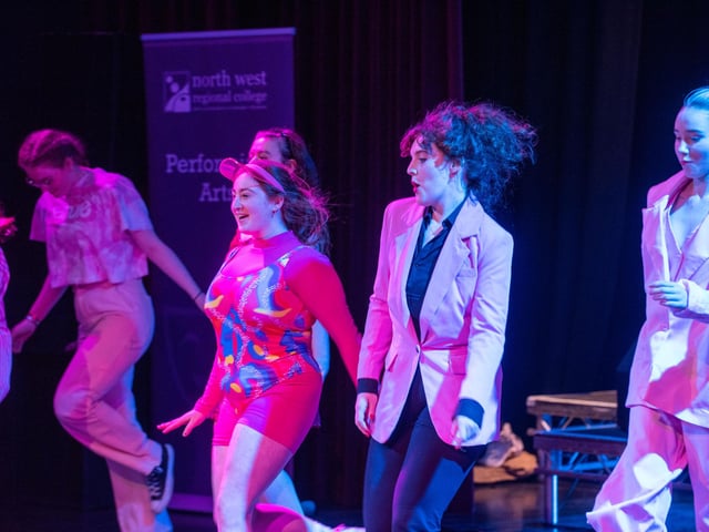 Students performing in the Foyle Theatre at part of Open Day at Strand Road campus.