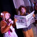 Marie Sophie O’Doherty, Fiann Morrin, Aoibhinn Stewart as Baby Bear, Daddy Bear and Mammy Bear in  Alas in Blunderland  pictured during the Foyle School of Speech and Drama final rehearsal for this year’s Christmas Show at the Millennium Forum. (Photos: Jim McCafferty Photography)