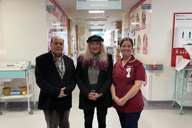 Consultant Stroke Physician Dr Rizeq, stroke survivor Constance Jordan, and Stroke Sister Valerie Thompson. Constance said: "I would encourage everyone to get to know the signs of stroke and THINK F.A.S.T."