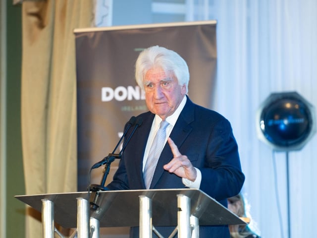 Tom O'Neill speaking at the 2025 Tip O’Neill Irish Diaspora Awards took place on Friday evening at the Inishowen Gateway Hotel in Buncrana, honouring four exceptional members of the Global Irish community whose achievements reflect the enduring spirit and values of the Irish diaspora. Photo Clive Wasson : .