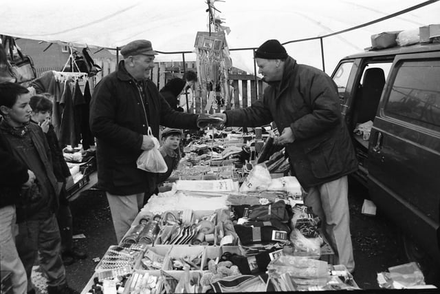A sale is made at the Foyle Street market.