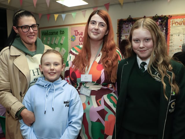 Christina Harrison, in the English Department with student Ronnie Herbert, Stephanie Nash and her daughter Ava at St. Cecilia’s College Open Night. (Photo - Tom Heaney, nwpresspics)