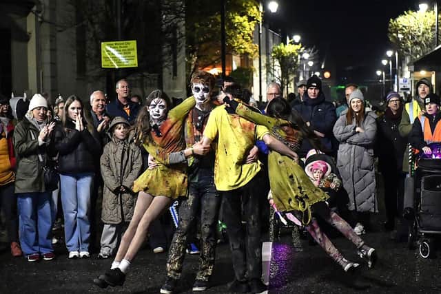 Zombie Circus performers in Derry’s city centre on Wednesday evening. Photo: George Sweeney