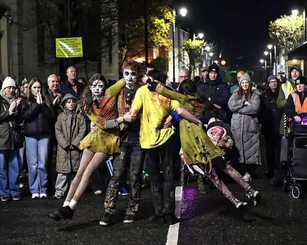 Zombie Circus performers in Derry’s city centre on Wednesday evening.  Photo: George Sweeney
