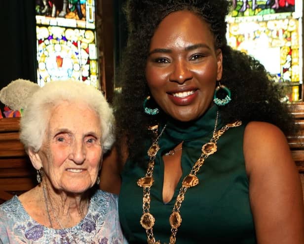 100 years old Margaret Robinson with Mayor Lilian Seenoi Barr at the Mayor's final Tea Dance held in the Guildhall. (Photo - Tom Heaney, nwpresspics)