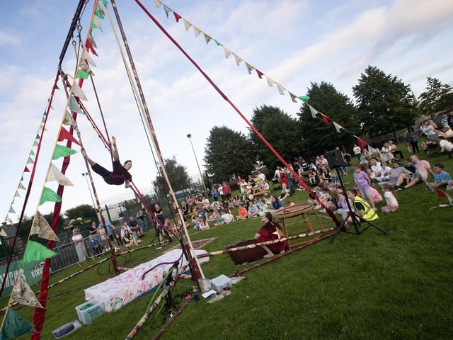 A section of the crowd being entertained by the stunts of the Symmetry Circus on Friday at Bull Park. (Photos: Jim McCafferty Photography) : .