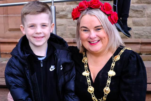 Seven-years-old Luca Coyle with Mayor of Derry City and Strabane District Councillor Sandra Duffy.