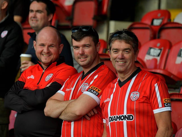Derry City fans at the game against Sligo Rovers on Friday evening. Photo: George Sweeney. DER2327GS – 062