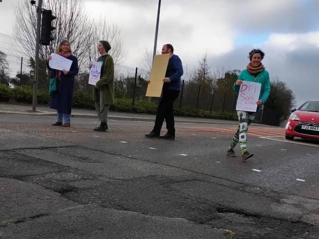 Protest on Northland Road on Monday.