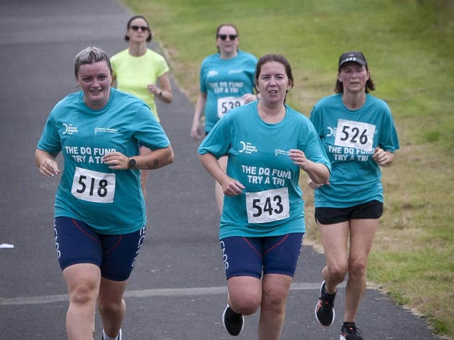 Triathletes make their way on the final lap of Sunday’s ‘Danny Quigley Fund ‘Try-A-Tri’ at Templemore Sports Complex. (Photos: Jim McCafferty Photography)
