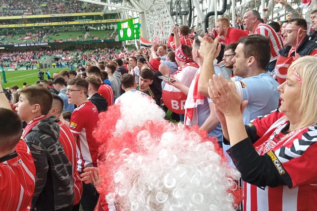 Fans enjoying the electric atmosphere in the Aviva Stadium on Sunday, November 13 for the FAI Cup Final.