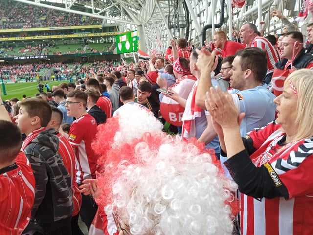 Fans enjoying the electric atmosphere in the Aviva Stadium on Sunday, November 13 for the FAI Cup Final.