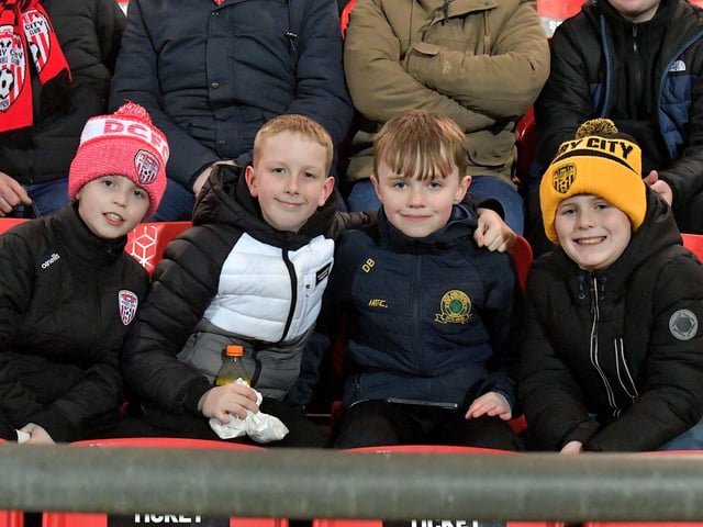 Derry City fans at the Ryan McBride Brandywell Stadium for the game against Dundalk on Friday evening last. Photo: George Sweeney. DER2310GS – 045
