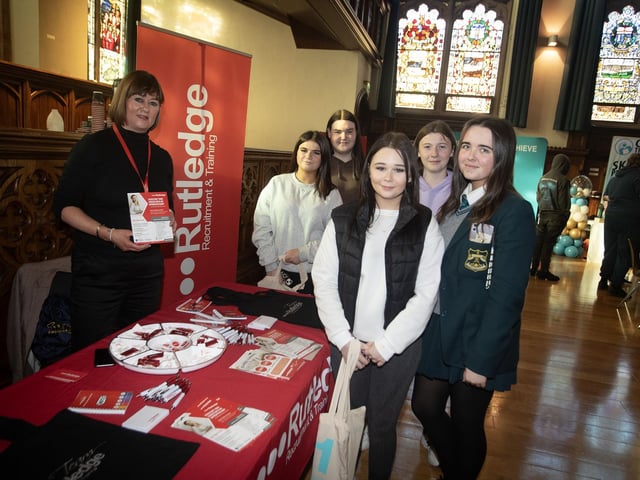 Young people pictured at the Rutledge Recrruitment and Training stall during Thursday's Apprenticeship Fair in the Guildhall.