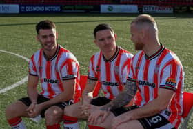 WAITING GAME . . .  Derry City’s Danny Mullen, Ciaran Coll and Mark Connolly. Photo: George Sweeney