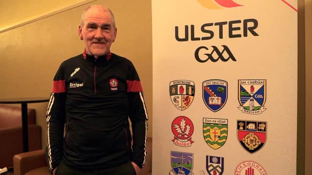 Derry Senior football manager Mickey Harte at the 2024 McKenna Cup launch on Wednesday night in Armagh.