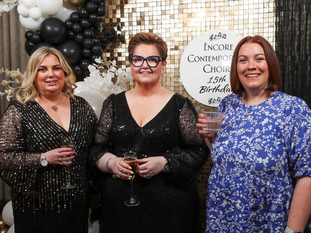 Encore Contemporary Choir 15th Anniversary dinner held in The Ebrington Hotel.
Choir sopranos Maura Fox, Una Coyle and Fiona Magill
Mandatory Credit Lorcan Doherty : Encore 15th Birthday.