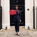 LONDON, ENGLAND - OCTOBER 30: Chancellor Rachel Reeves poses with the red box outside number 11 Downing Street on October 30, 2024 in London, England. This is the first Budget presented by the new Labour government and Chancellor of the Exchequer, Rachel Reeves. (Photo by Dan Kitwood/Getty Images)