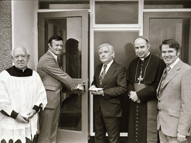 The official opening of St Aengus NS Bridgend in 1975.