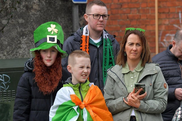 Revellers at the St Patrick’s Day parade, in Derry, on Friday afternoon. Photo: George Sweeney. DER2311GS – 71