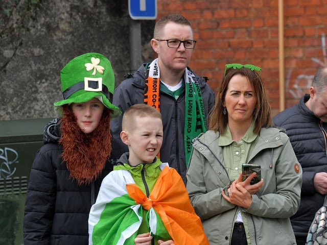 Revellers at the St Patrick’s Day parade, in Derry, on Friday afternoon. Photo: George Sweeney. DER2311GS – 71