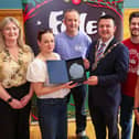 The Mayor of Derry, Councillor Ruairi McHugh with staff, board members, representatives of local community groups and elected representatives as a reception in the Guildhall for Feile Derry. Photo: Lorcan Doherty.