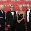 (L-R) Anna Doherty, Chamber CEO; Aidan O’Kane, Chamber President; Hannah Shields, keynote speaker; and Mark Simpson, broadcaster and event MC.