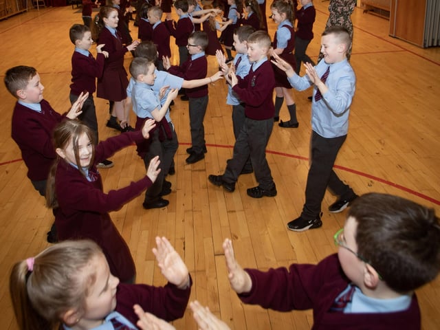 Pupils at St. John's PS enjoying some ceili dancing.