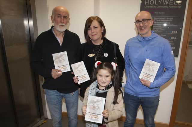 Eamon Baker pictured with members of Lyra’s family, John and Nicola Corner and their daughter Ava (7) at Saturday’s event in Holywell Trust. (Photos: Jim McCafferty Photography)