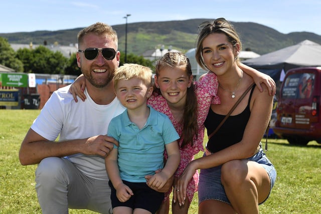 Ciaran McDonagh, visiting from San Francisco, Reece Devlin McDonagh, Sophie Devlin McDonagh and Lauren McDonagh from Buncrana pictured at the Kids Fest held at the Shore Front, in association with the Buncrana Music Festival. Photo: George Sweeney