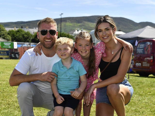 Ciaran McDonagh, visiting from San Francisco, Reece Devlin McDonagh, Sophie Devlin McDonagh and Lauren McDonagh from Buncrana pictured at the Kids Fest held at the Shore Front, in association with the Buncrana Music Festival. Photo: George Sweeney