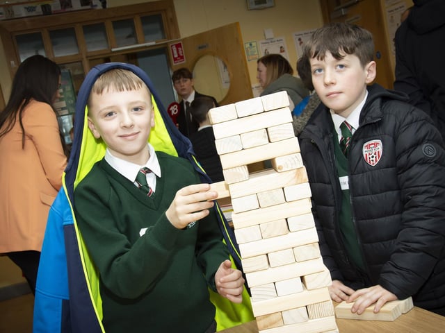 P7 pupils from Greenhaw Primary School enjoying the tour during Friday’s Open Day at St. Joseph’s.