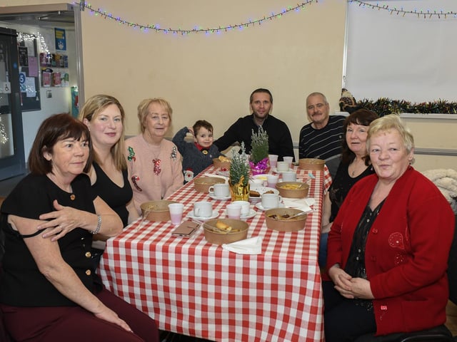 Local residents at the Ballymagroarty Hazelbank Community Partnership ‘Season of Thanks’ Christmas dinner held in the community centre. Photo: George Sweeney