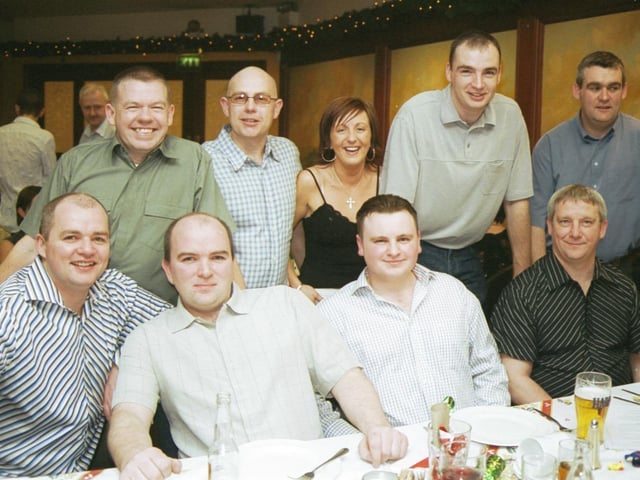 At the Rafters Christmas Parties were Seated L/R:- Derek O'Kane, Tommy Doherty, Damien McCann and Sammy McGuinness. Standing L/R:- Amby Travers, John McBride, Grainne McGuinness, Michael Porter and Joe Kelly.