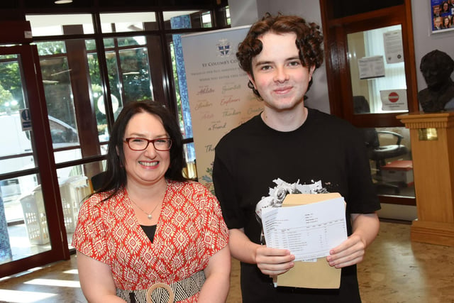 St Columb's College A Level student, Patrick Quigley, with Caroline McLaughlin, Vice- Principal.