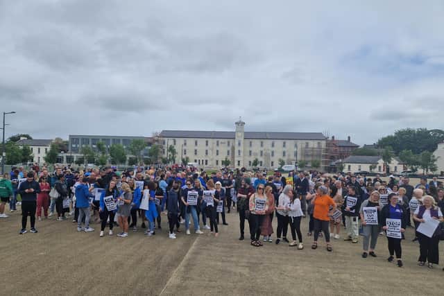 People gathered at Ebrington Square for the Communities Day of Action.