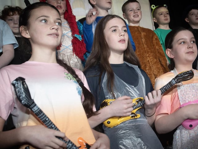 The Guitar Trio on stage at Steelstown PS.