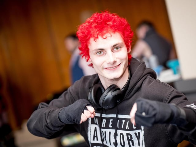 One of the Tune In Project's wrestlers gets ready for action at the Foyle Rumble at the City Hotel. Photographs by Stephen Latimer.