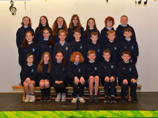 Mrs Sutherland’s P7 leavers class at Hollybush Primary School.  Photo: George Sweeney.  DER2321GS – 96 