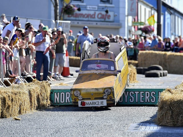There were spills and thrills during the Carndonagh Festival Soapbox Derby held on the town centre on Saturday afternoon. Photo: George Sweeney