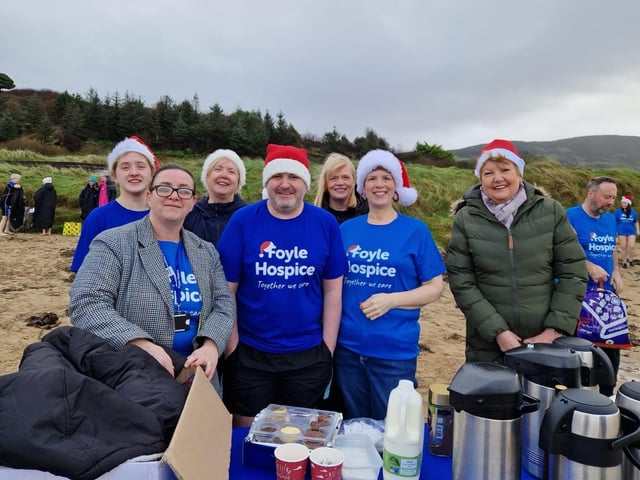 Manning the tea station at Ludden were Foyle Hospice representatives Lauren Lindsay, Kathleen Bradley, Donall Henderson, Marie Dunlop, Sheila Duffy, Pamela Coyle and Jeanette McCole.