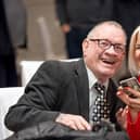 Seamus McVeigh from Moville pictured with a friend at the Apex (Ireland) tenant celebration event in An Grianan Hotel.